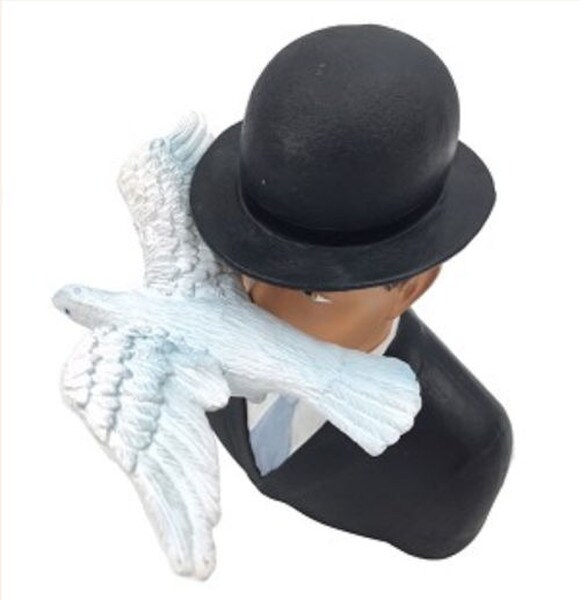 Man in Bowler Hat with Dove l'homme au chapeau melon statue bust